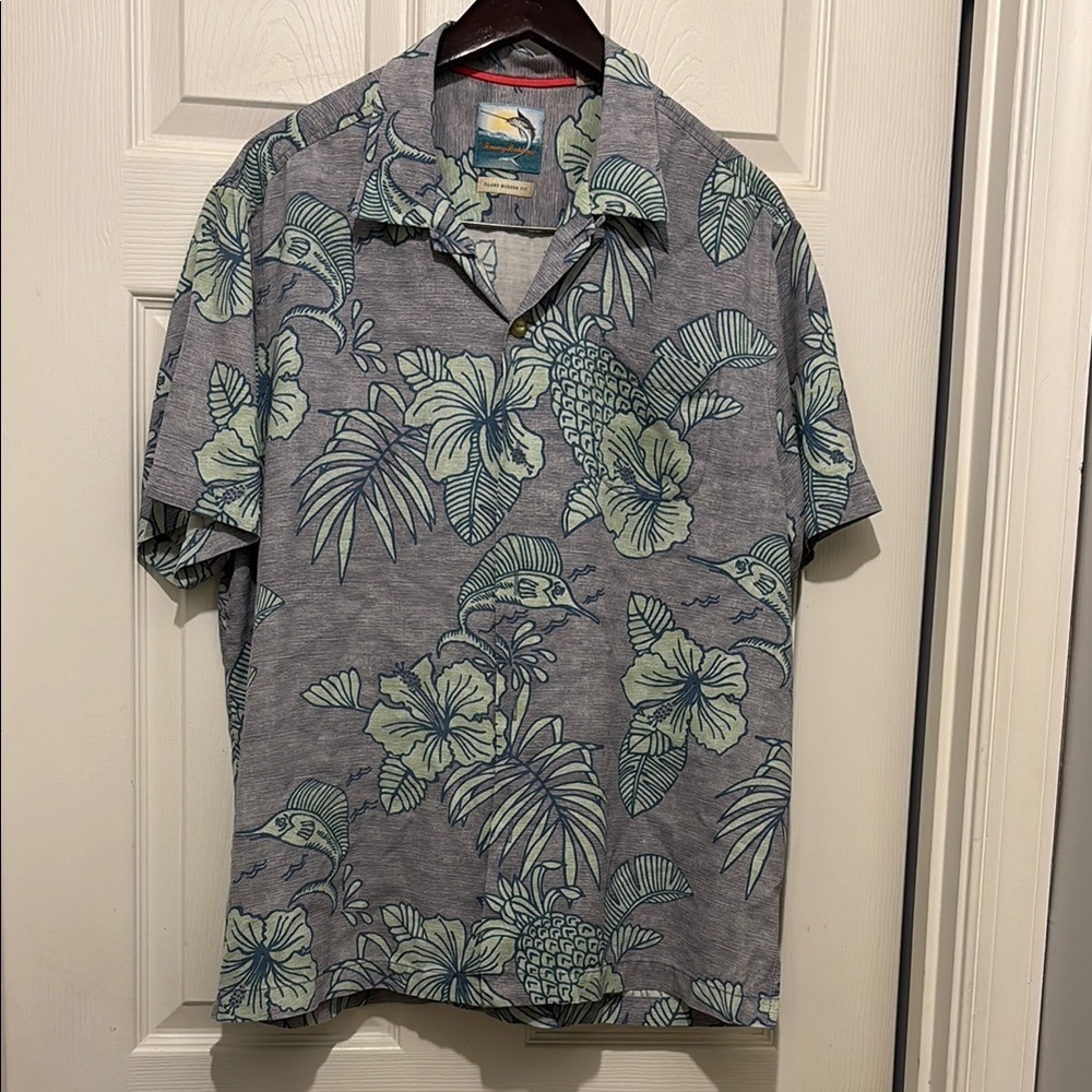 Tommy Bahama silk Men's Tropical Print Shirt - Gray and Green